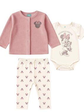 NWT Disney Baby Girls 3-Piece Minnie Cardigan Pants One Piece Set Pink Multi 6M